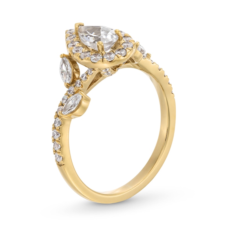 Main Image 3 of 1-1/4 CT. T.W. Pear-Shaped Diamond Frame Leaf Shank Engagement Ring in 14K Gold