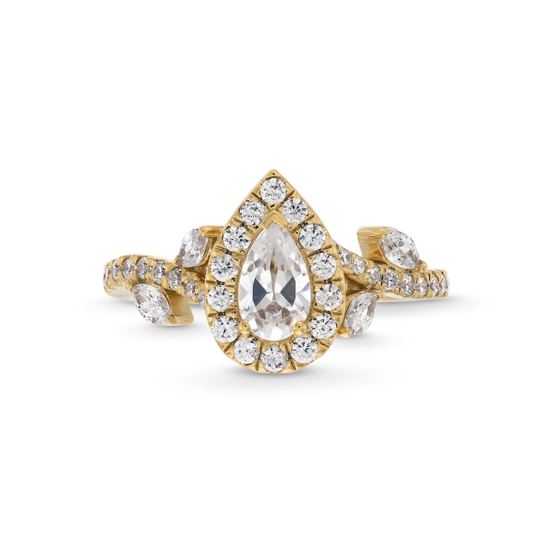 Main Image 4 of 1-1/4 CT. T.W. Pear-Shaped Diamond Frame Leaf Shank Engagement Ring in 14K Gold