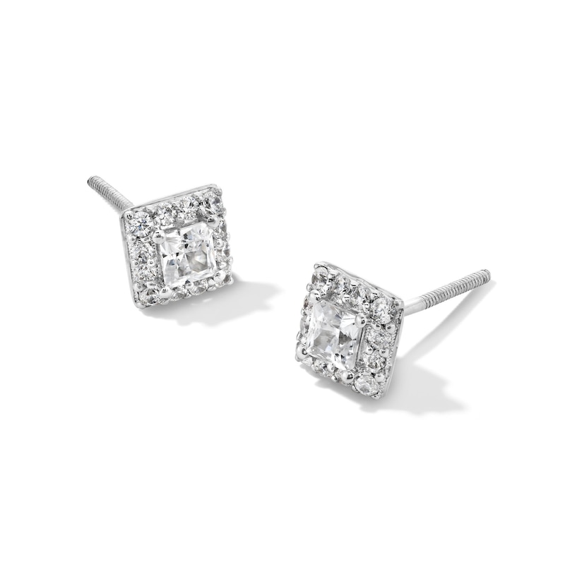 Main Image 1 of 1/2 CT. T.W. Princess-Cut Certified Lab-Created Diamond Frame Stud Earrings in 14K White Gold (F/SI2)