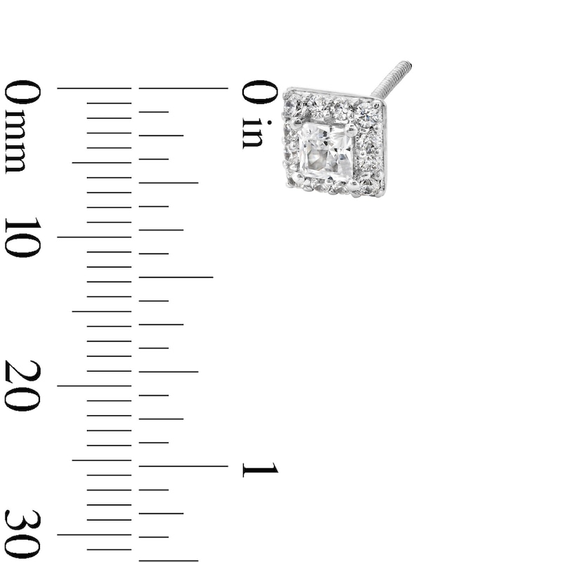 Main Image 3 of 1/2 CT. T.W. Princess-Cut Certified Lab-Created Diamond Frame Stud Earrings in 14K White Gold (F/SI2)