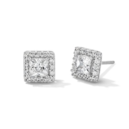 1 CT. T.W. Princess-Cut Certified Lab-Created Diamond Frame Stud Earrings in 14K White Gold (F/SI2)