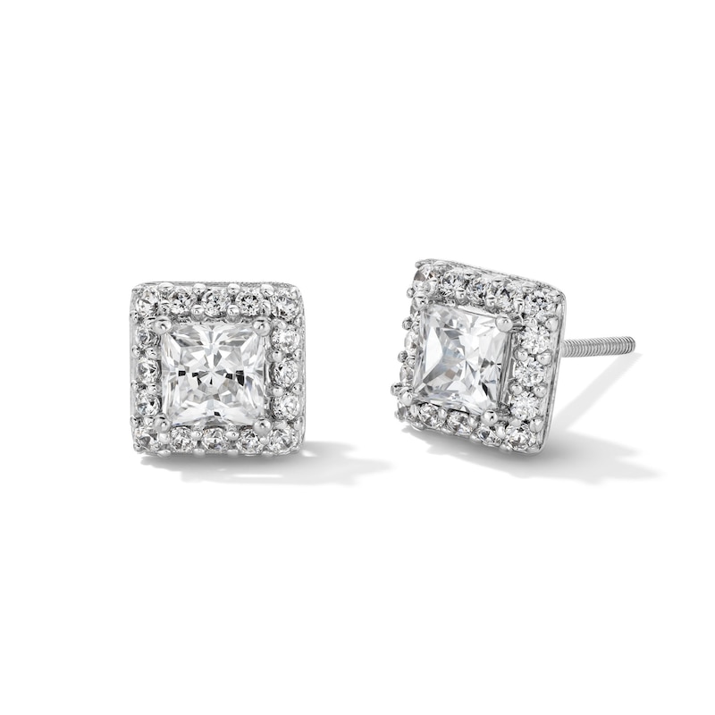 Main Image 1 of 1 CT. T.W. Princess-Cut Certified Lab-Created Diamond Frame Stud Earrings in 14K White Gold (F/SI2)