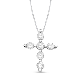 1/5 CT. T.W. Diamond Bubbles Cross Pendant in 10K White Gold