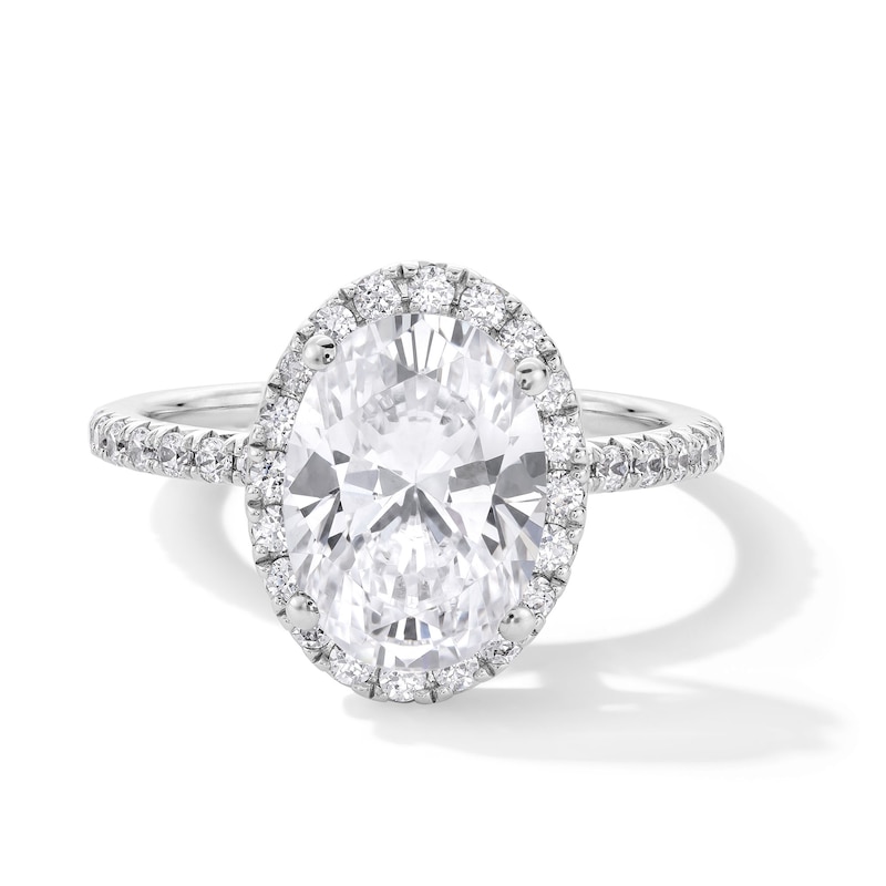 Main Image 1 of 3-1/2 CT. T.W. Oval Certified Lab-Created Diamond Frame Engagement Ring in 14K White Gold (F/VS2)