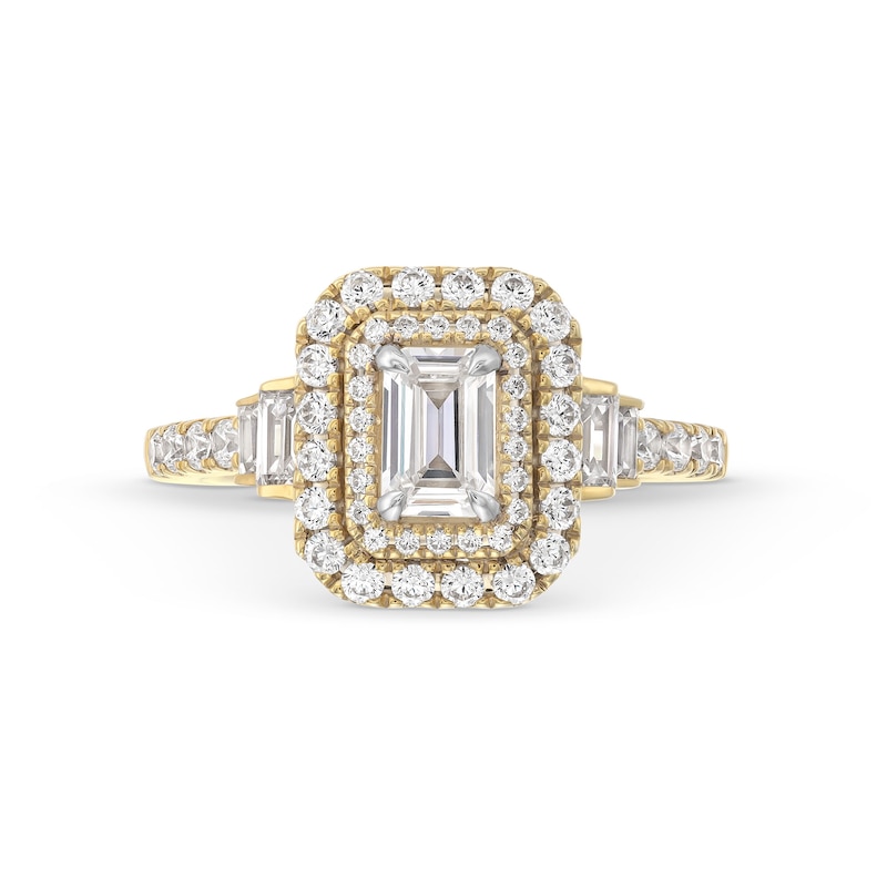 Main Image 4 of Vera Wang Love Collection 1-1/2 CT. T.W. Emerald-Cut Diamond Double Frame Stepped Collar Engagement Ring in 14K Gold