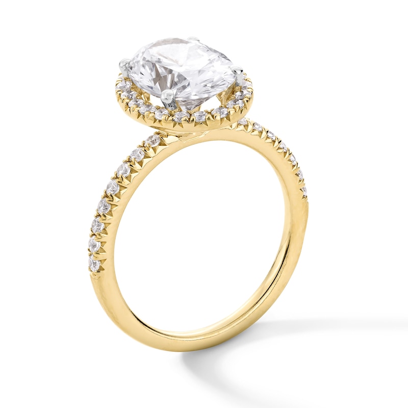 Main Image 2 of 3-1/2 CT. T.W. Oval Certified Lab-Created Diamond Frame Engagement Ring in 14K Gold (F/VS2)