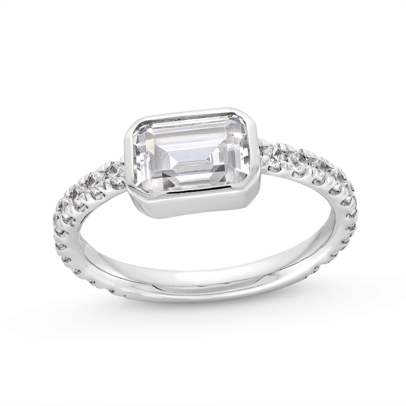 Main Image 1 of 2-1/2 CT. T.W. Emerald-Cut Certified Lab-Created Diamond Sideways Engagement Ring in 14K White Gold (F/VS2)