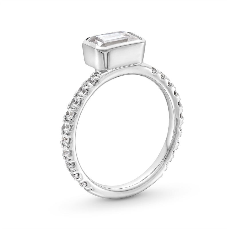 Main Image 3 of 2-1/2 CT. T.W. Emerald-Cut Certified Lab-Created Diamond Sideways Engagement Ring in 14K White Gold (F/VS2)