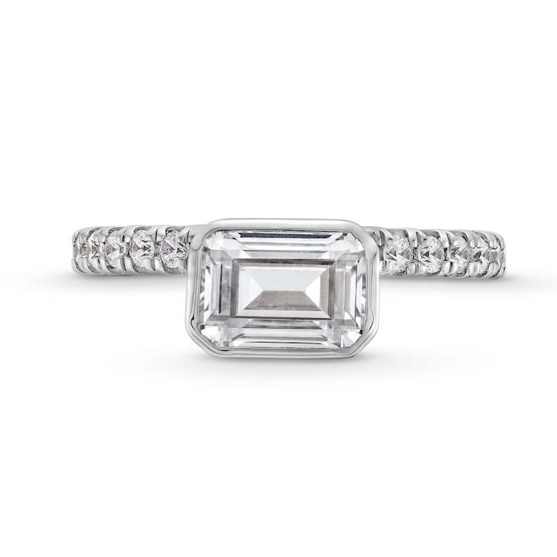 Main Image 4 of 2-1/2 CT. T.W. Emerald-Cut Certified Lab-Created Diamond Sideways Engagement Ring in 14K White Gold (F/VS2)