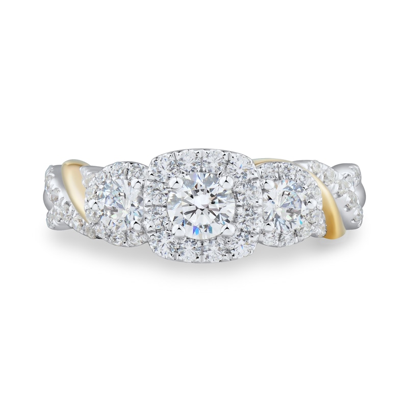 Main Image 2 of 1 CT. T.W. Diamond Past Present Future® Frame Wrapped Shank Engagement Ring in 14K Two-Tone Gold