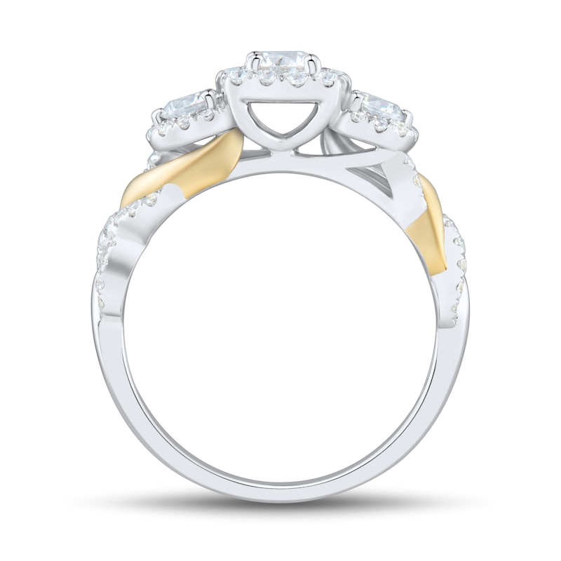 Main Image 3 of 1 CT. T.W. Diamond Past Present Future® Frame Wrapped Shank Engagement Ring in 14K Two-Tone Gold