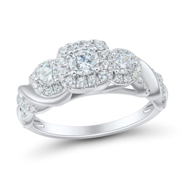 1 CT. T.W. Diamond Past Present Future® Frame Wrapped Shank Engagement Ring in 14K White Gold