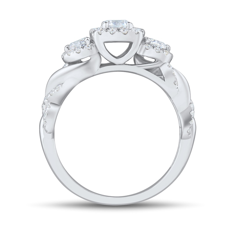 1 CT. T.W. Diamond Past Present Future® Frame Wrapped Shank Engagement Ring in 14K White Gold