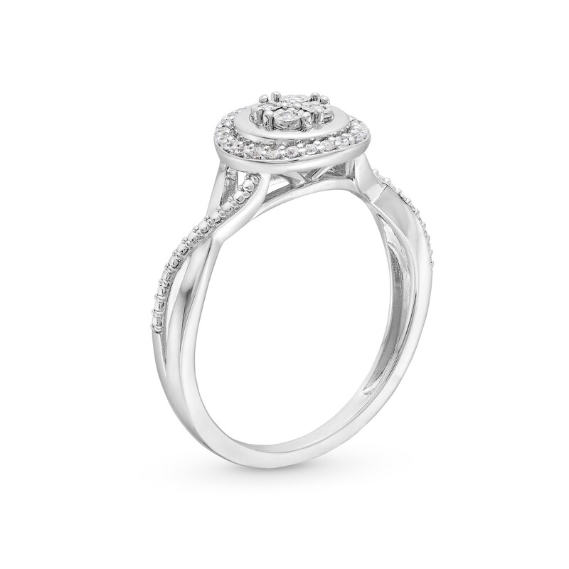 Main Image 3 of 1/10 CT. T.W. Multi-Diamond Frame Twist Shank Ring in Sterling Silver