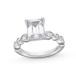 3-3/4 CT. T.W. Emerald-Cut Certified Lab-Created Diamond Alternating Shank Engagement Ring in 14K White Gold (F/VS2)