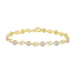 1/4 CT. T.W. Diamond Frame Wave Link Alternating Bracelet in Sterling Silver with 14K Gold Plate - 7.5&quot;