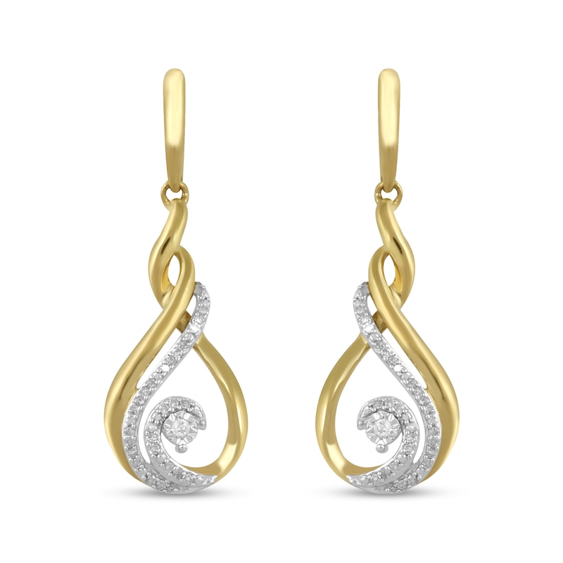 Main Image 1 of 1/10 CT. T.W. Diamond Cascading Open Wave Drop Earrings in Sterling Silver with 14K Gold Plate