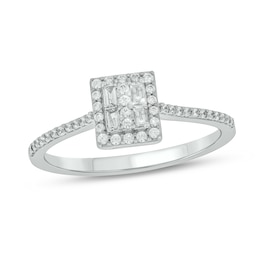 1/4 CT. T.W. Emerald-Shaped Multi-Diamond Frame Promise Ring in 10K White Gold