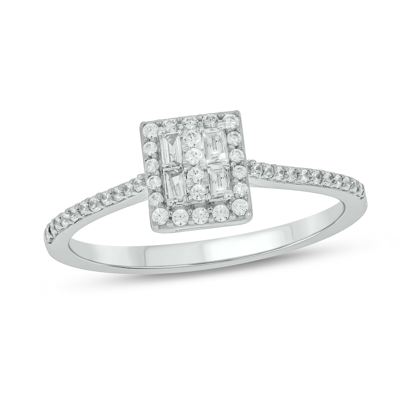 Main Image 1 of 1/4 CT. T.W. Emerald-Shaped Multi-Diamond Frame Promise Ring in 10K White Gold