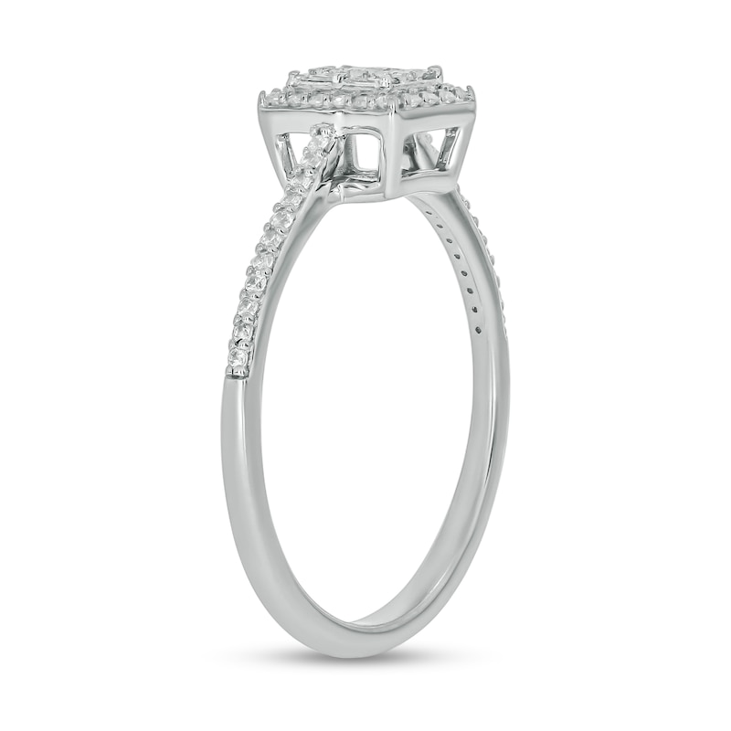 Main Image 2 of 1/4 CT. T.W. Emerald-Shaped Multi-Diamond Frame Promise Ring in 10K White Gold