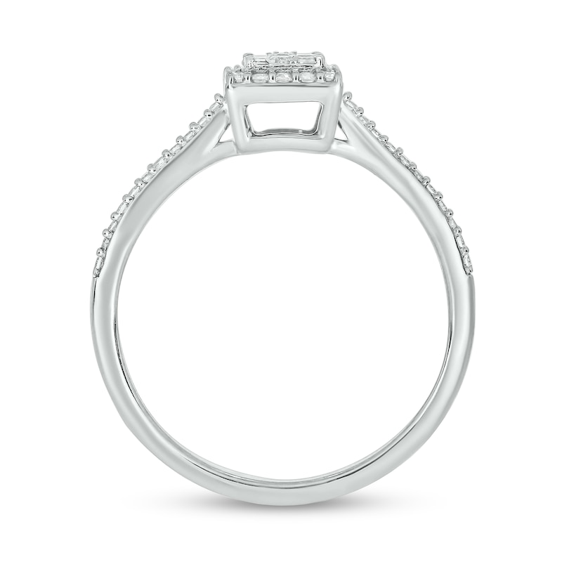 Main Image 3 of 1/4 CT. T.W. Emerald-Shaped Multi-Diamond Frame Promise Ring in 10K White Gold