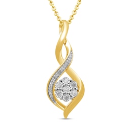 1/10 CT. T.W. Multi-Diamond Cascading Flame Pendant in Sterling Silver with 14K Gold Plate