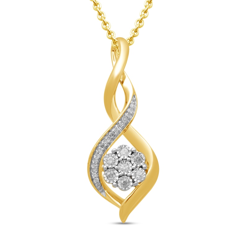 Main Image 1 of 1/10 CT. T.W. Multi-Diamond Cascading Flame Pendant in Sterling Silver with 14K Gold Plate