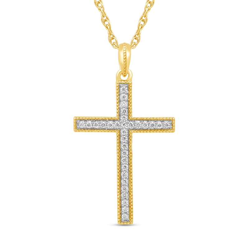 Main Image 1 of 1/10 CT. T.W. Diamond Vintage-Style Cross Pendant in Sterling Silver with 14K Gold Plate