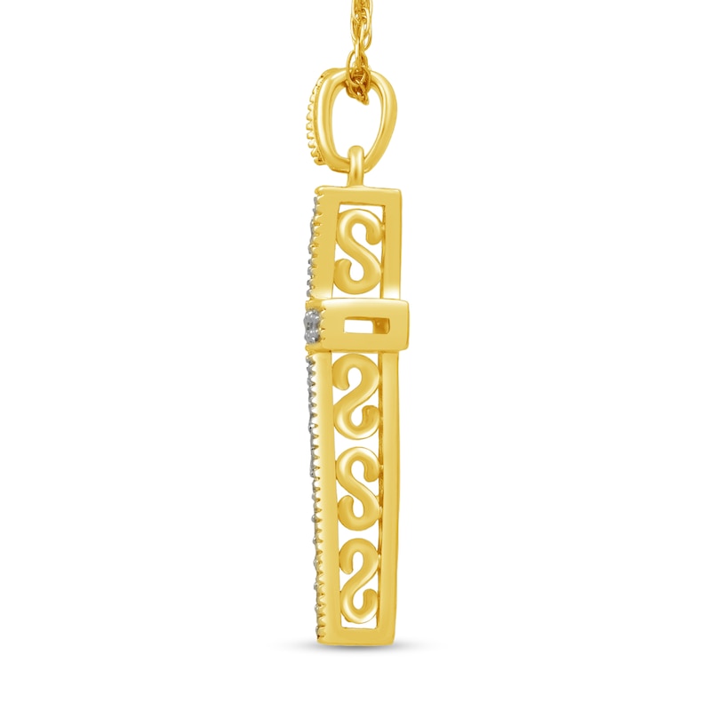 Main Image 2 of 1/10 CT. T.W. Diamond Vintage-Style Cross Pendant in Sterling Silver with 14K Gold Plate