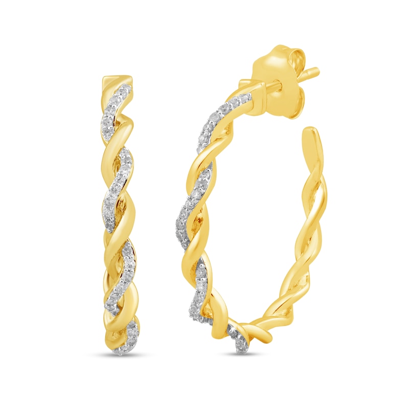 Main Image 1 of 1/4 CT. T.W. Diamond Twist Open Hoop Earrings in Sterling Silver with 14K Gold Plate