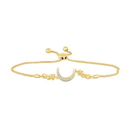 Diamond Accent Crescent Moon with Stars Bolo Bracelet in Sterling Silver with 14K Gold Plate - 9&quot;