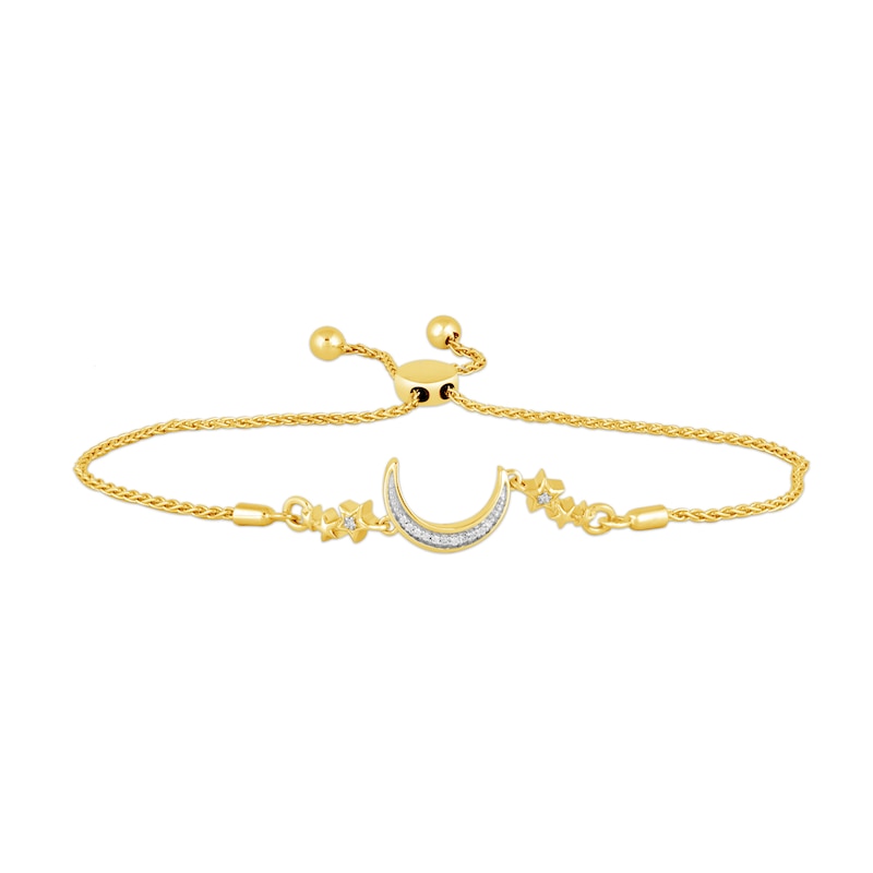 Main Image 1 of Diamond Accent Crescent Moon with Stars Bolo Bracelet in Sterling Silver with 14K Gold Plate - 9&quot;