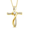 Thumbnail Image 1 of 1/10 CT. T.W. Diamond Ribbon Overlay Cross Pendant in Sterling Silver with 14K Gold Plate