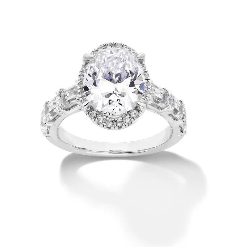 Main Image 1 of 5 CT. T.W. Oval and Emerald-Cut Certified Lab-Created Diamond Frame Engagement Ring in 14K White Gold (F/VS2)