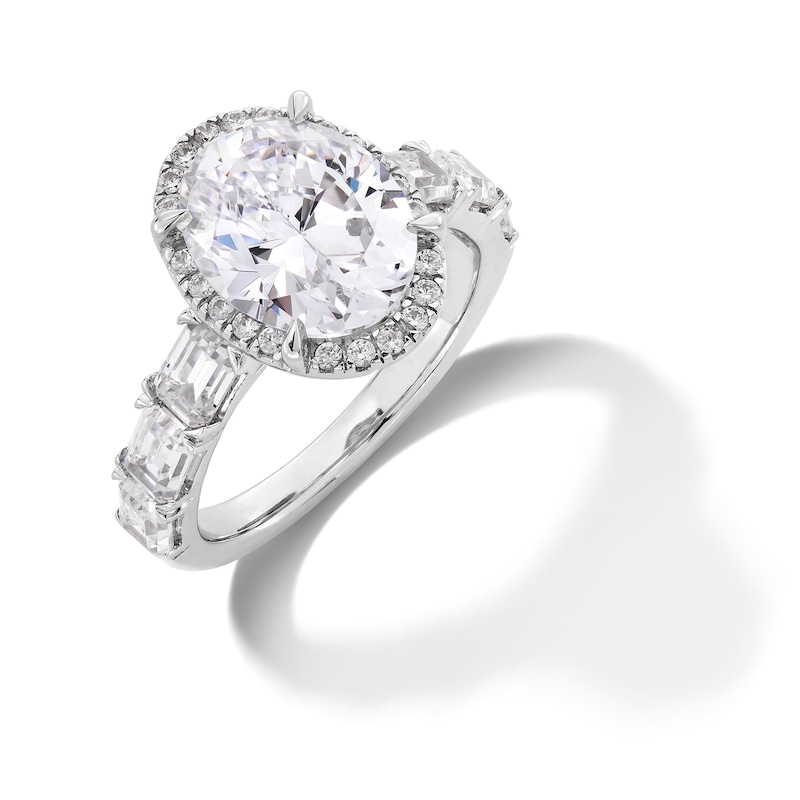 Main Image 3 of 5 CT. T.W. Oval and Emerald-Cut Certified Lab-Created Diamond Frame Engagement Ring in 14K White Gold (F/VS2)