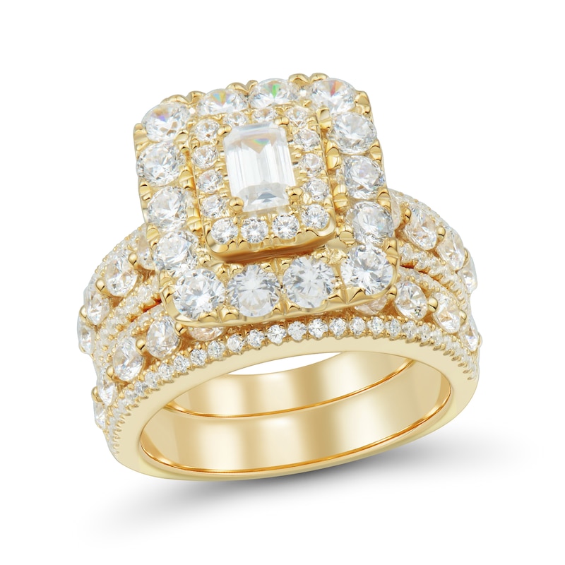 4 CT. T.W. Emerald-Cut Diamond Double Frame Triple Row Bridal Set in 14K Gold