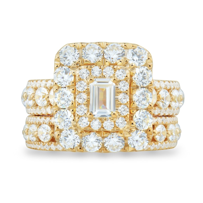 4 CT. T.W. Emerald-Cut Diamond Double Frame Triple Row Bridal Set in 14K Gold