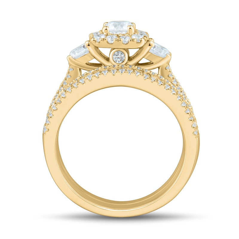 Main Image 3 of 2 CT. T.W. Diamond Past Present Future® Cushion Frame Triple Row Bridal Set in 14K Gold