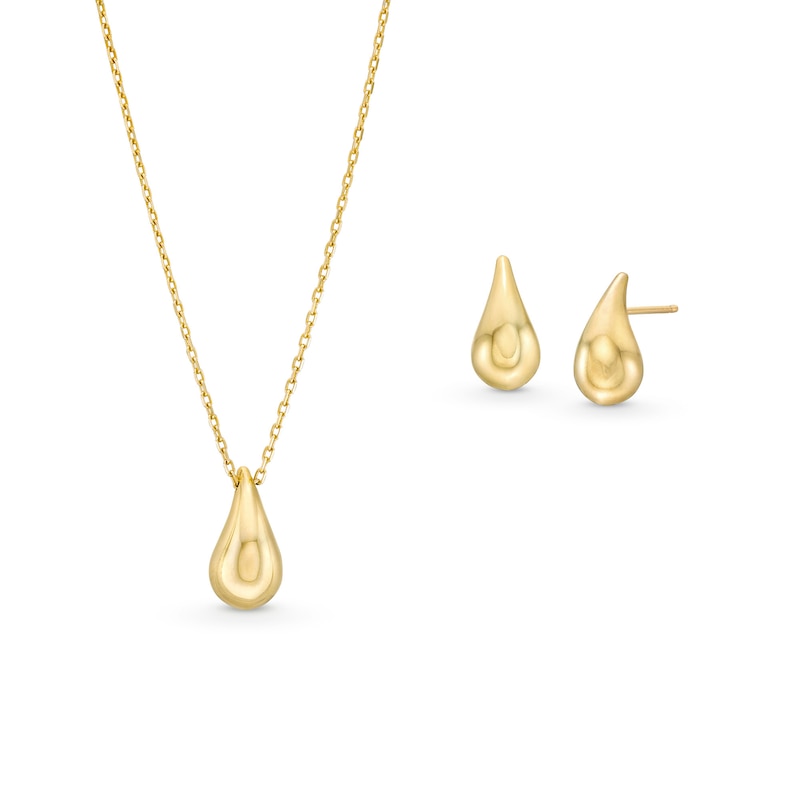 Main Image 1 of Teardrop Pendant and Stud Earrings Set in Hollow 10K Gold - 17&quot;