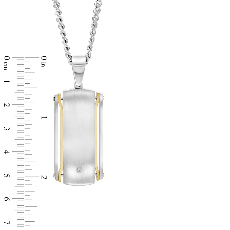 Main Image 5 of Diamond Accent Cross and Dog Tag Pendant with Link Bracelet Set in Stainless Steel and Yellow Ion Plate