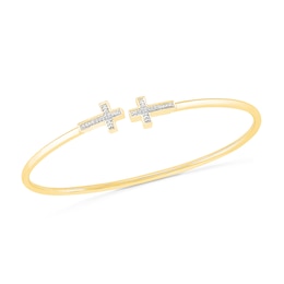 1/20 CT. T.W. Diamond Double Cross Open Bangle in Hollow Sterling Silver with 10K Gold Plate