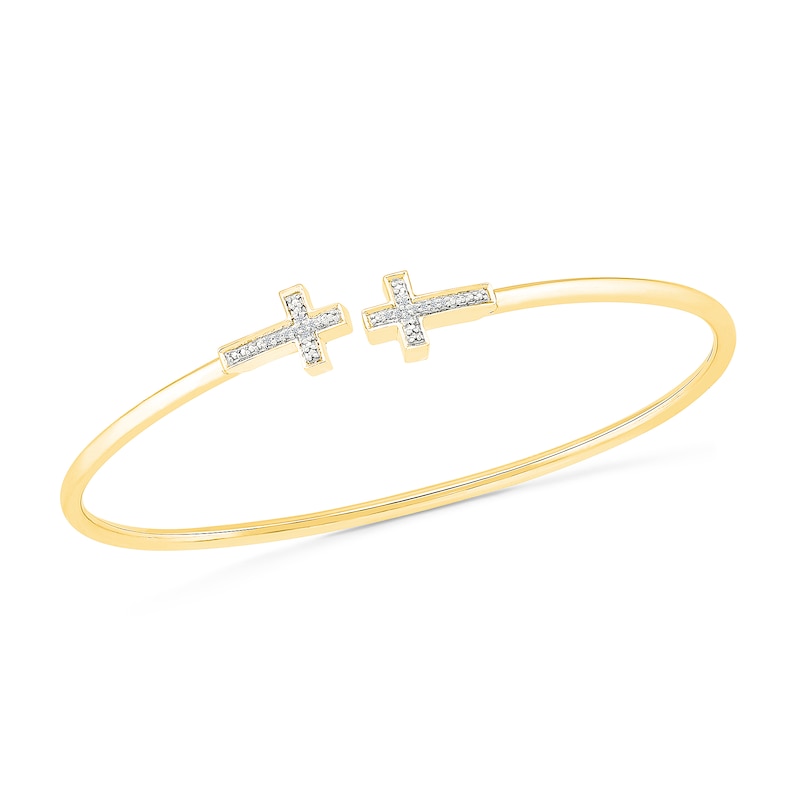 Main Image 1 of 1/20 CT. T.W. Diamond Double Cross Open Bangle in Hollow Sterling Silver with 10K Gold Plate