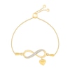 Thumbnail Image 0 of Diamond Accent Infinity with "love" Heart Charm Bolo Bracelet in Sterling Silver with 10K Gold Plate - 9"