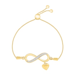 Diamond Accent Infinity with &quot;love&quot; Heart Charm Bolo Bracelet in Sterling Silver with 10K Gold Plate - 9&quot;