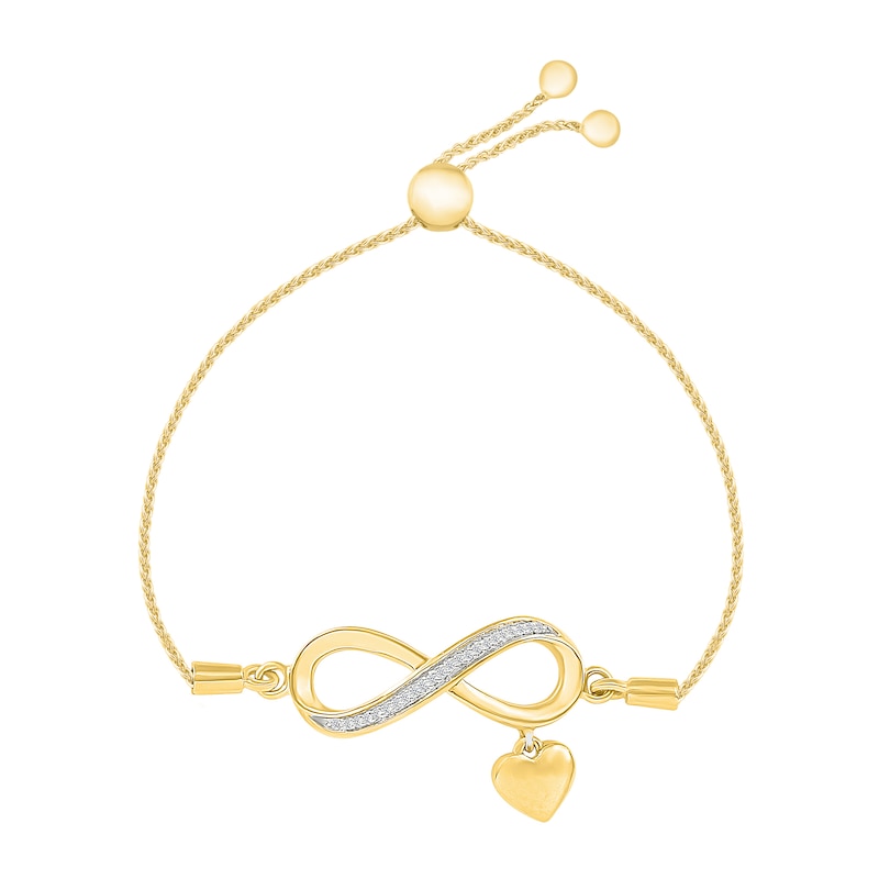 Diamond Accent Infinity with "love" Heart Charm Bolo Bracelet in Sterling Silver with 10K Gold Plate - 9"