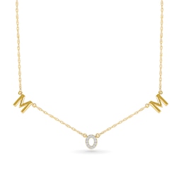 1/20 CT. T.W. Diamond &quot;MOM&quot; Letter Station Necklace in Sterling Silver with 10K Gold Plate