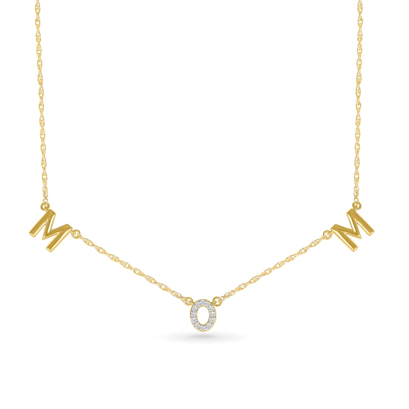 Main Image 1 of 1/20 CT. T.W. Diamond &quot;MOM&quot; Letter Station Necklace in Sterling Silver with 10K Gold Plate