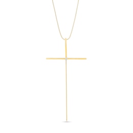 Diamond Accent Long Cross Drop Pendant in Sterling Silver with 10K Gold Plate - 16&quot;