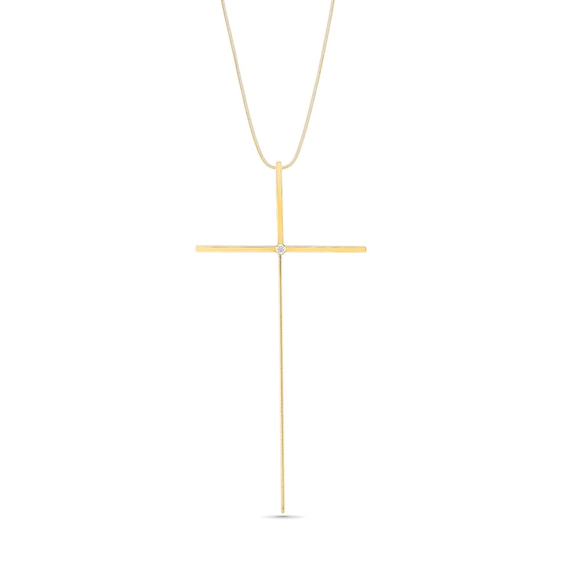 Main Image 1 of Diamond Accent Long Cross Drop Pendant in Sterling Silver with 10K Gold Plate - 16&quot;