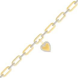 Diamond Accent Heart Charm Bracelet in Sterling Silver with 10K Gold Plate